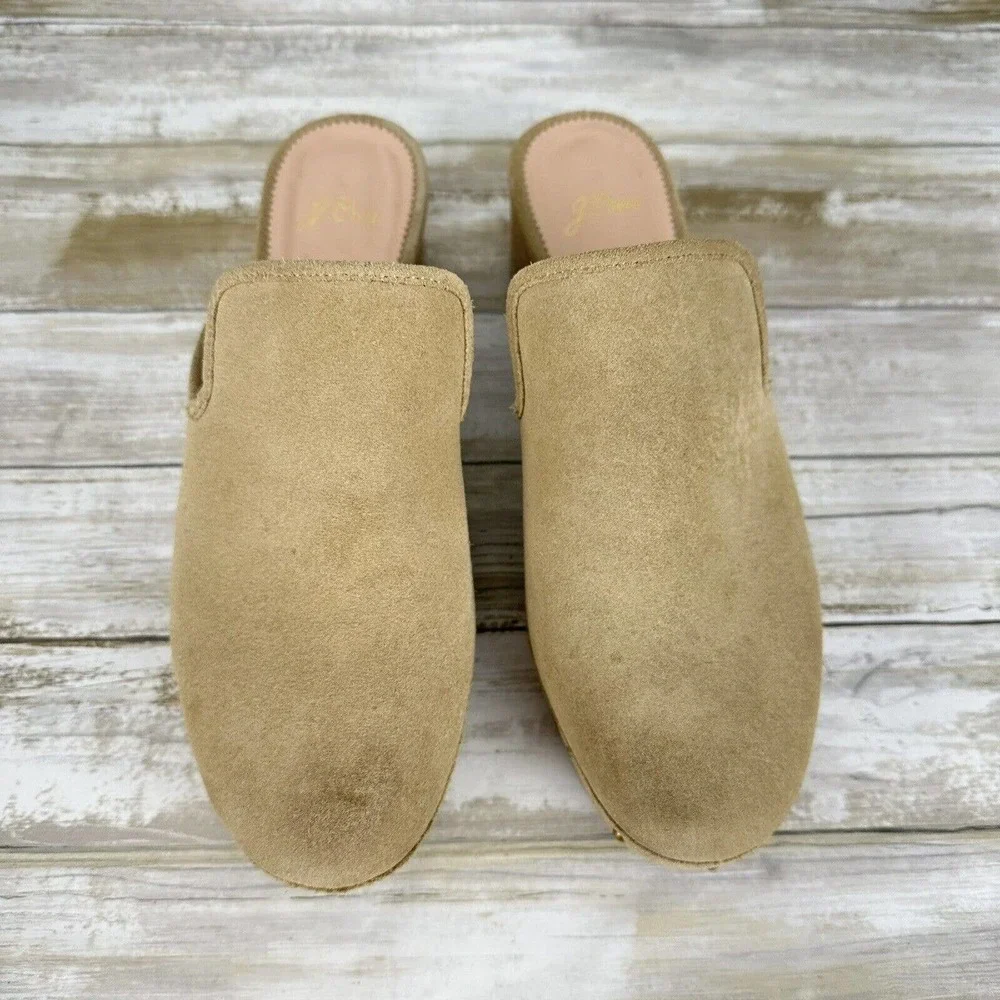 J.CREW Suede Leather Slip on‎ Clogs Studded Desert Sand Beige Women Size 9 Y2K - Picture 2 of 13